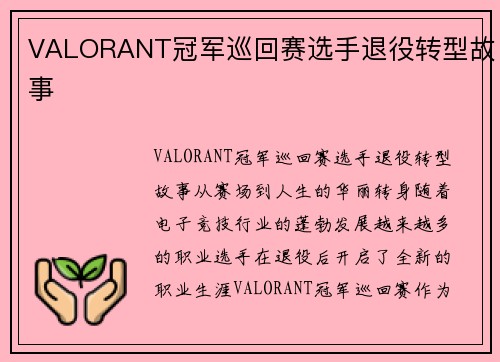 VALORANT冠军巡回赛选手退役转型故事