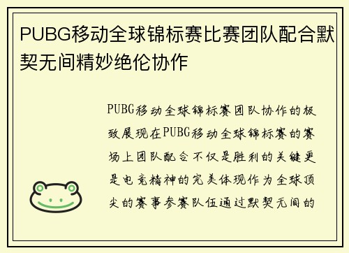 PUBG移动全球锦标赛比赛团队配合默契无间精妙绝伦协作