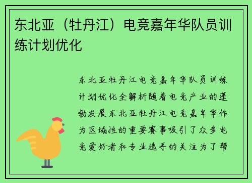 东北亚（牡丹江）电竞嘉年华队员训练计划优化