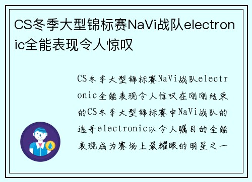 CS冬季大型锦标赛NaVi战队electronic全能表现令人惊叹