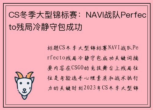 CS冬季大型锦标赛：NAVI战队Perfecto残局冷静守包成功